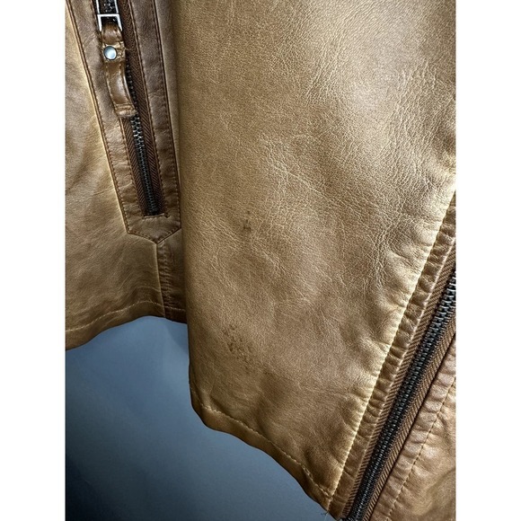 Max Studio Faux Leather Long Sleeve Asymmetrical Zip Biker Moto Jacket Brown L - Picture 5 of 7
